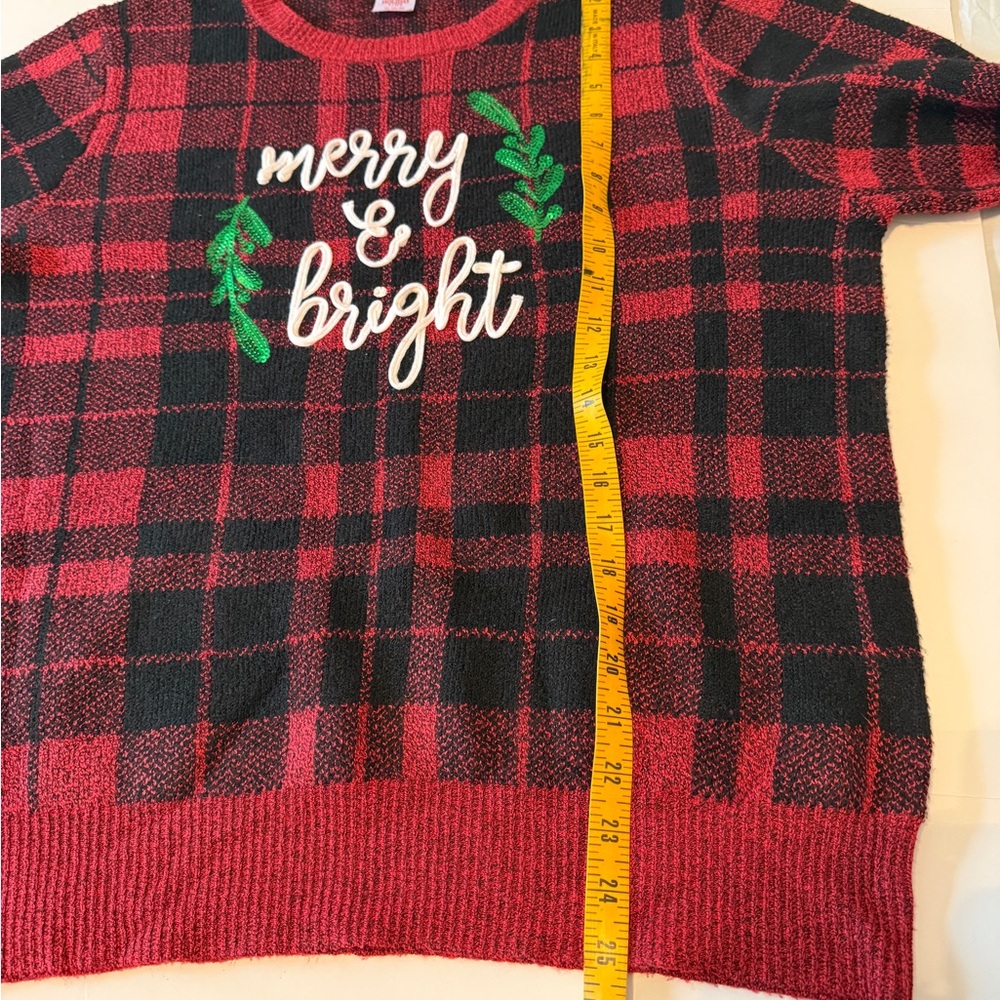 Holiday Time Ugly Christmas Sweater Women’s Sz XL Plaid Merry Bright Red Plaid - Picture 6 of 6